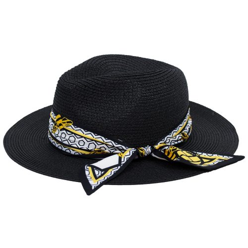BLACK FEDORA WITH PRINTED SCARF