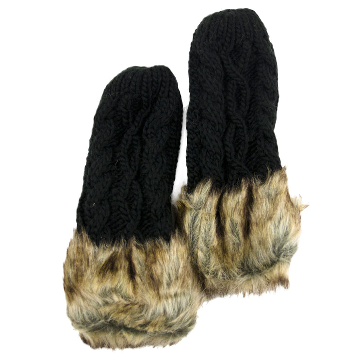 Cable Knitted Mittens with Furr Cuffs