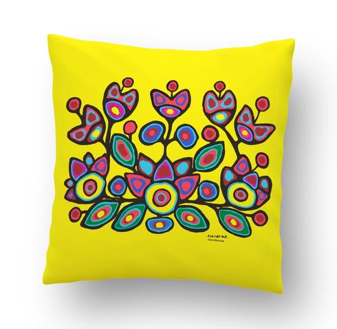 Norval Morrisseau Floral on Yellow Cushion Cover