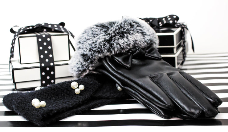 Lace and Fur Trim Leather Gloves