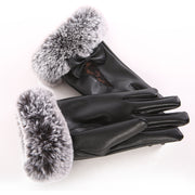 Lace and Fur Trim Leather Gloves