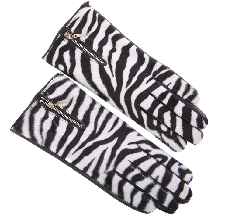 Ladies Zebra Print Winter Gloves