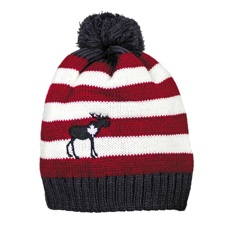 Striped Pompom Toque with Moose