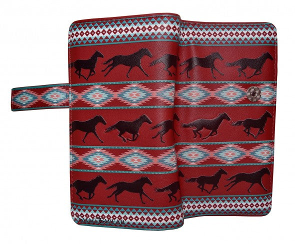 Large Wallet Red Western Horse Pattern