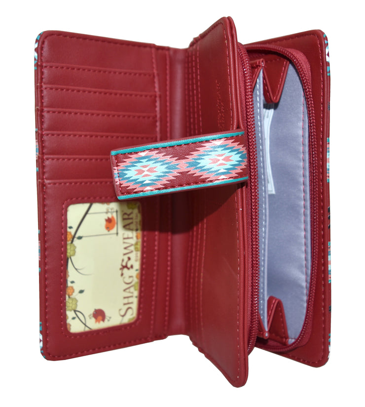 Large Wallet Red Western Horse Pattern